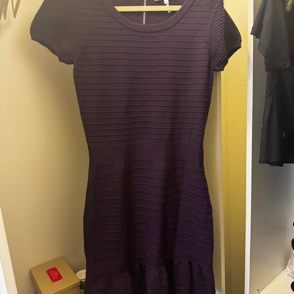 Sandro Knitted Rib Fit & Flare Mini Dress Purple Flare Size 3 - Picture 10 of 16